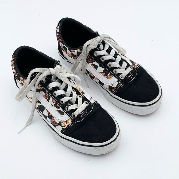 Vans classic black and white checkered with orange butterfly pint womans size 7 - Picture 1 of 10